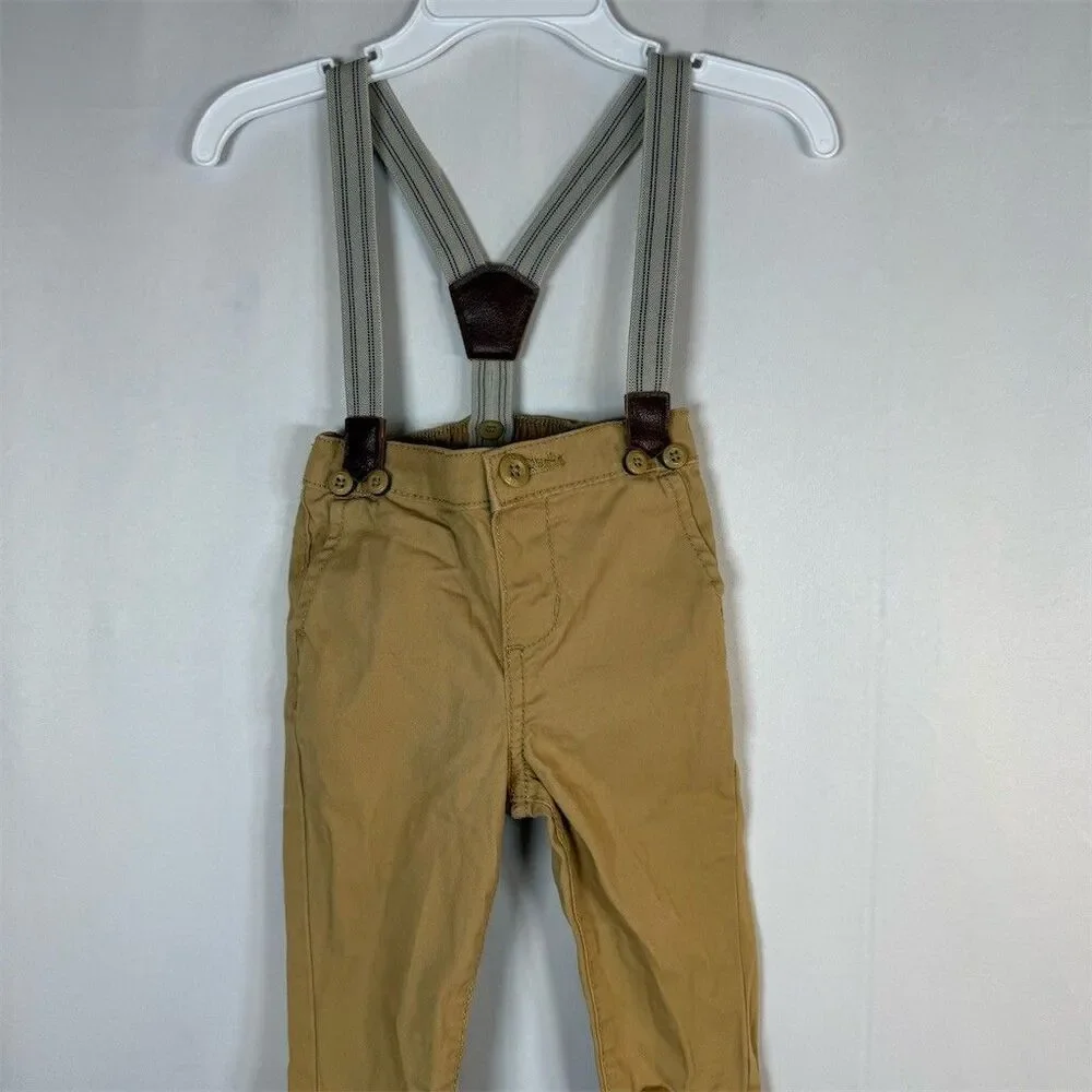 OshKosh B'gosh Baby Boys Khaki Suspender Pants Beige Size 6-9 Months Dressy